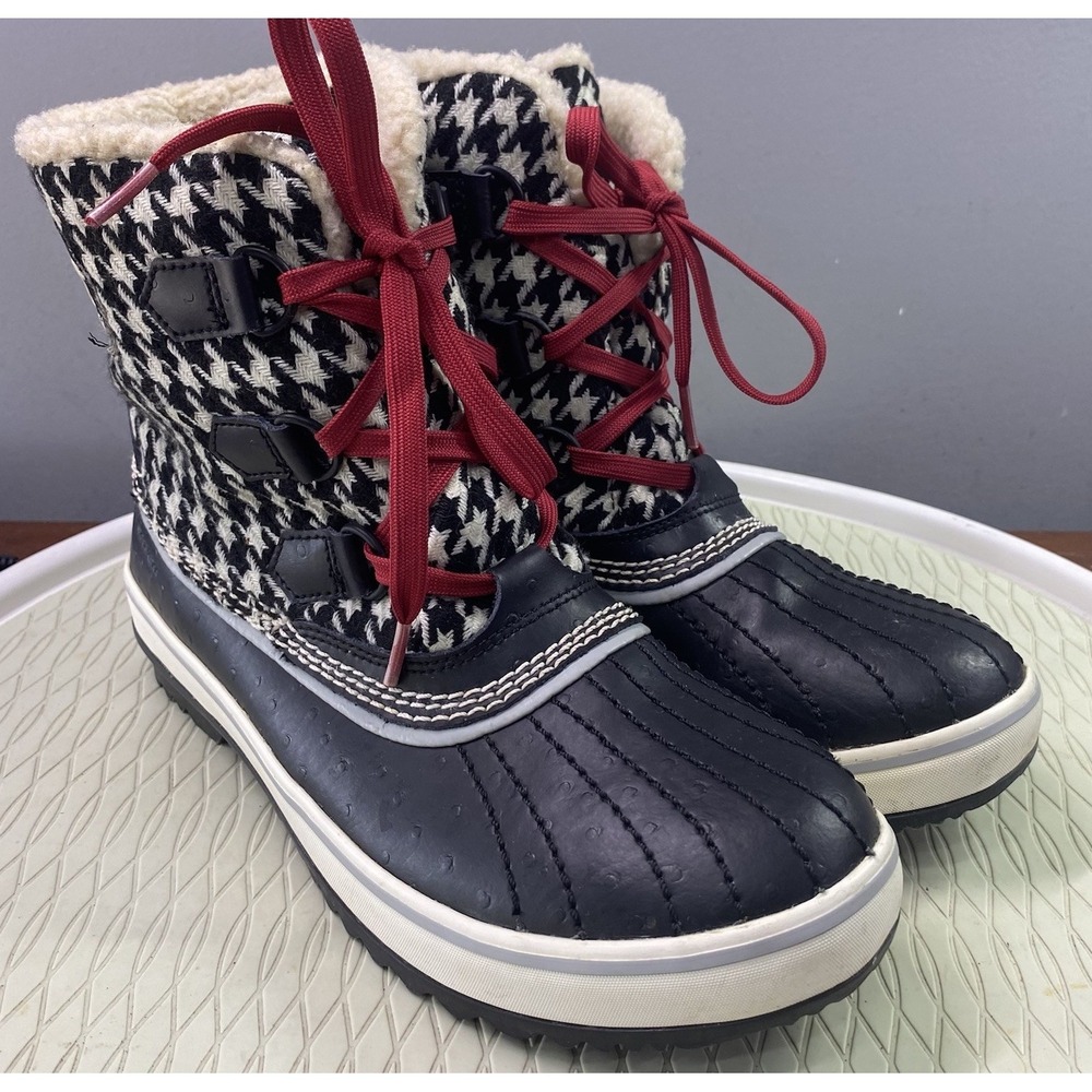 Sorel Tivoli Houndstooth Womens Waterproof Black&White Duck Snow Boots Winter 8